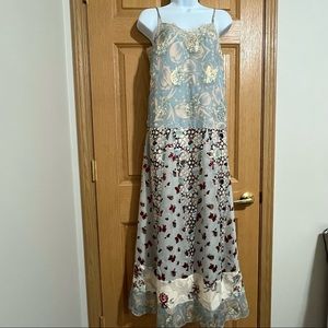 Anna Sui sleeveless silk blend patchwork design maxi dress size 0 preowned!